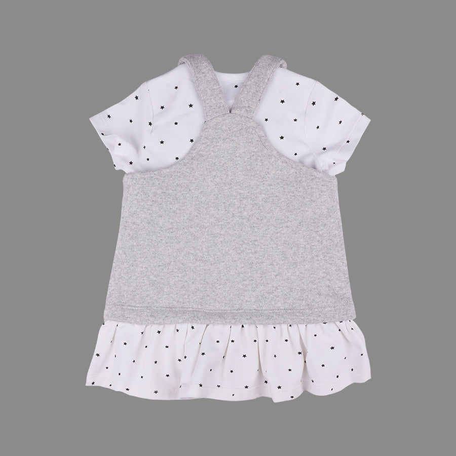 Baby-606 Girls Grey Dungaree Dress Set - Organic cotton