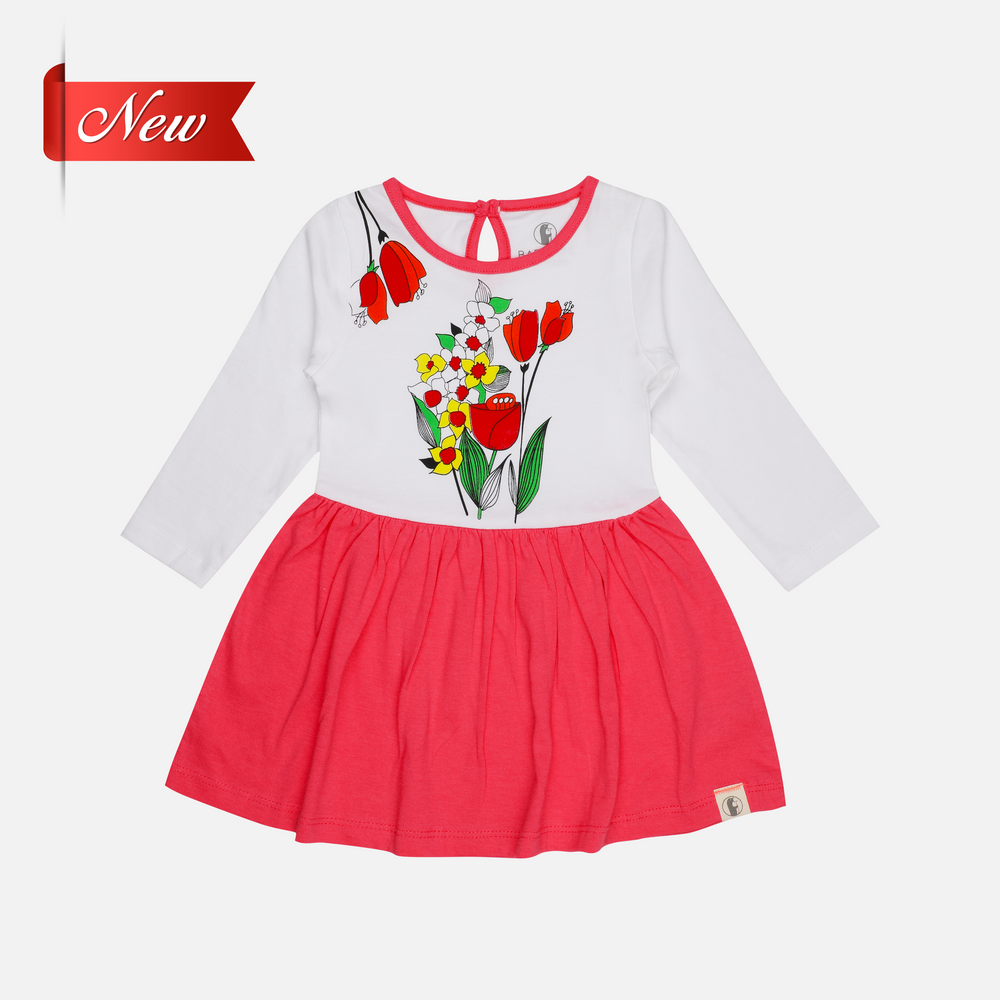 Baby- 814 Girls Bright printed floral Dress - Organic Cotton