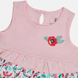 Baby-883 Pink Frill dress with sequin Embroidery - Organic Cotton
