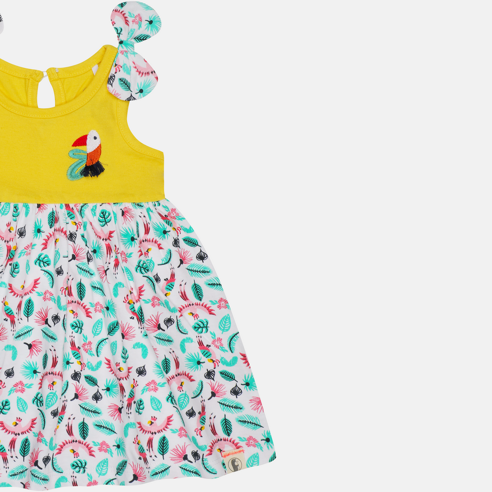 Baby-812 Girl Toucan Knotted Dress - Organic Cotton