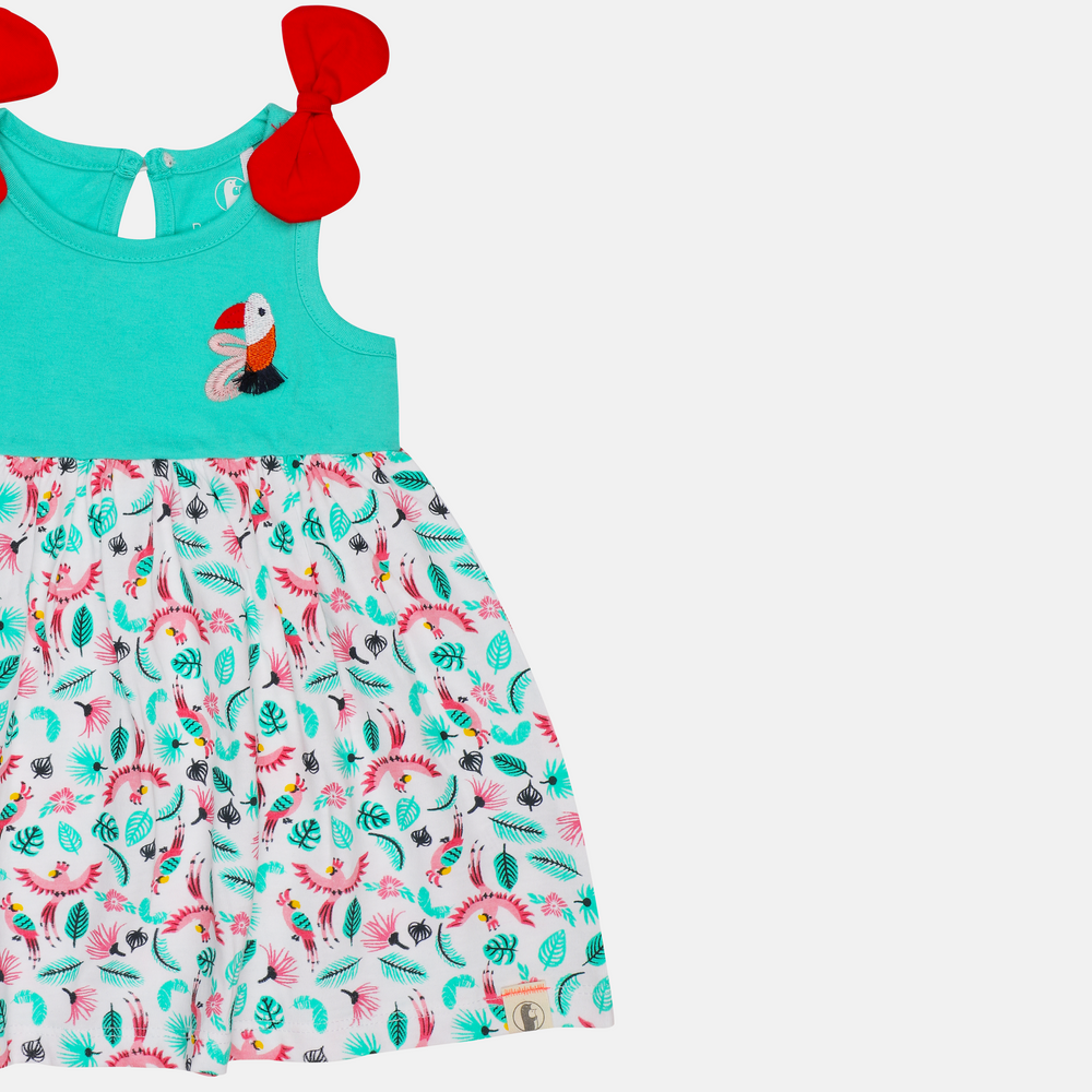 Baby-813 Girl Toucan Knotted Dress - Organic Cotton