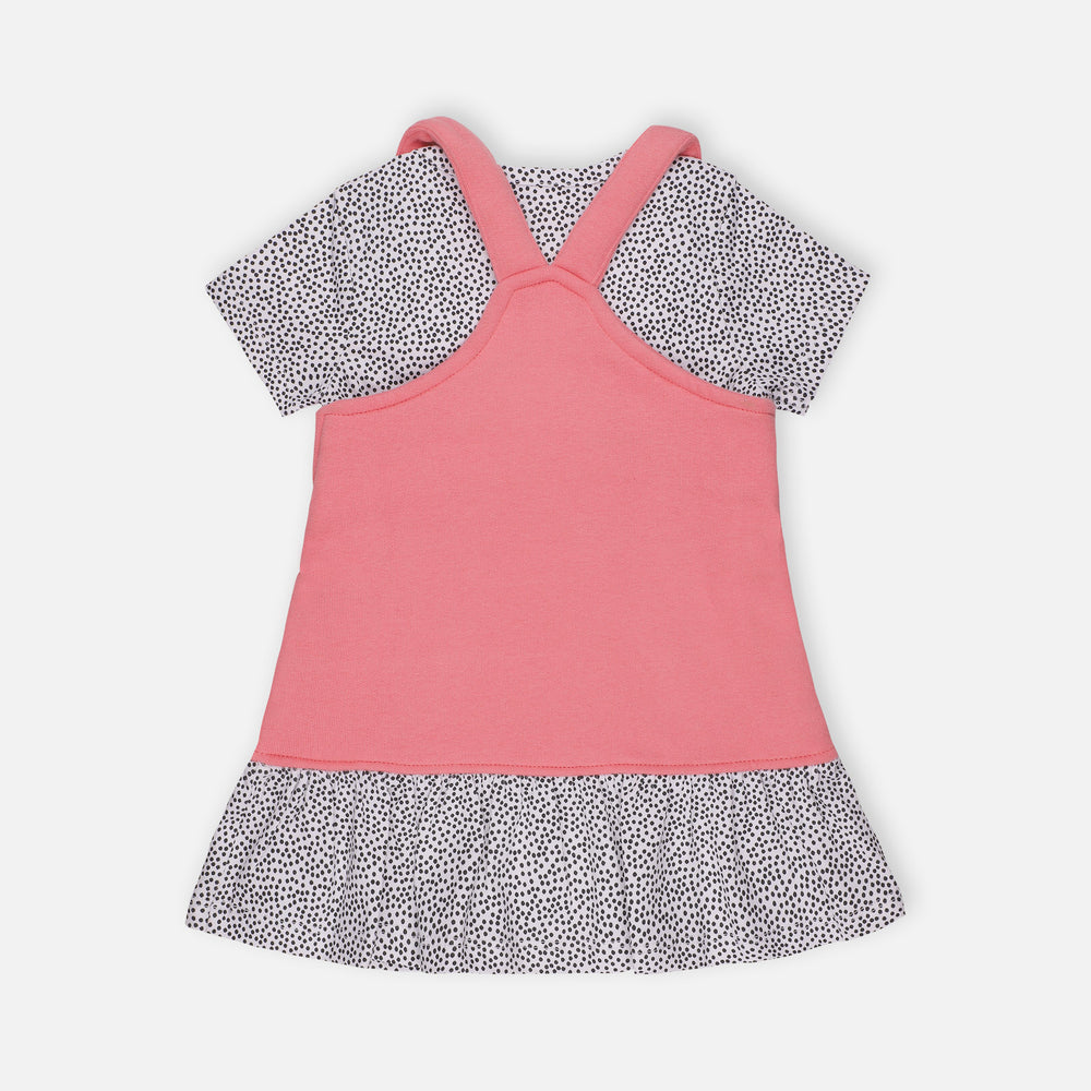 Baby-606 Girls Pink Dungaree Dress Set - Organic cotton
