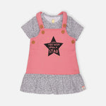 Baby-606 Girls Pink Dungaree Dress Set - Organic cotton